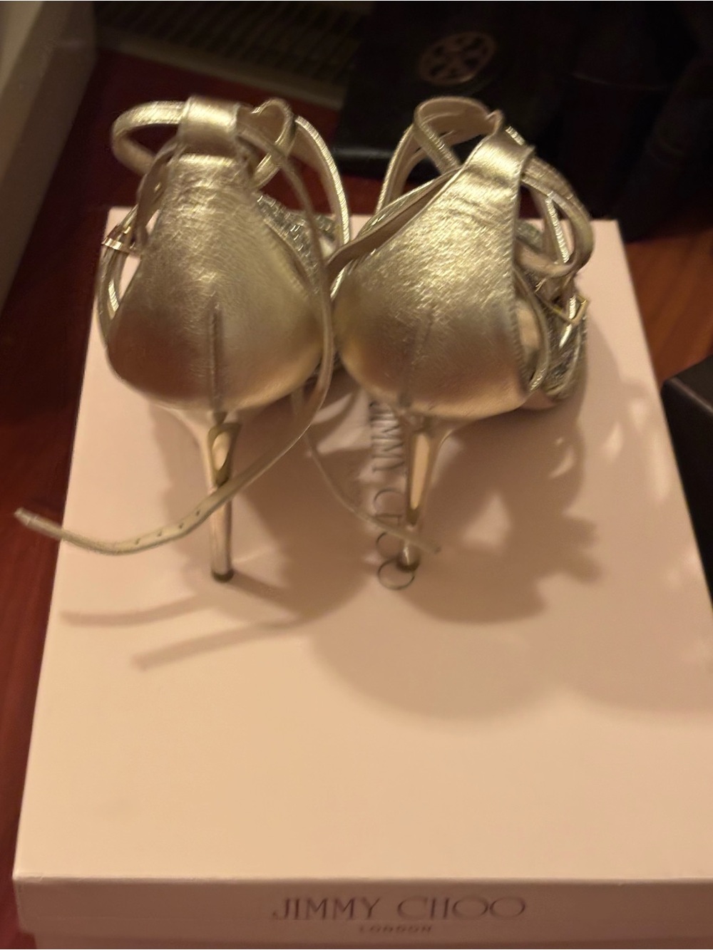 Jimmy Choo Silver Metallic Strappy Stiletto Heels